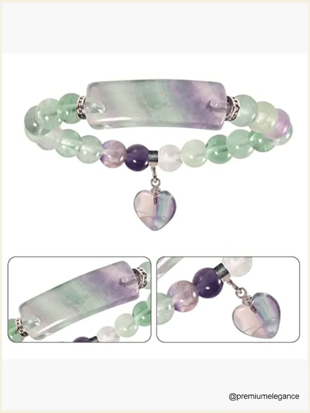 Healing Stone 8mm Beaded Stretch Bracelet with Heart Charm